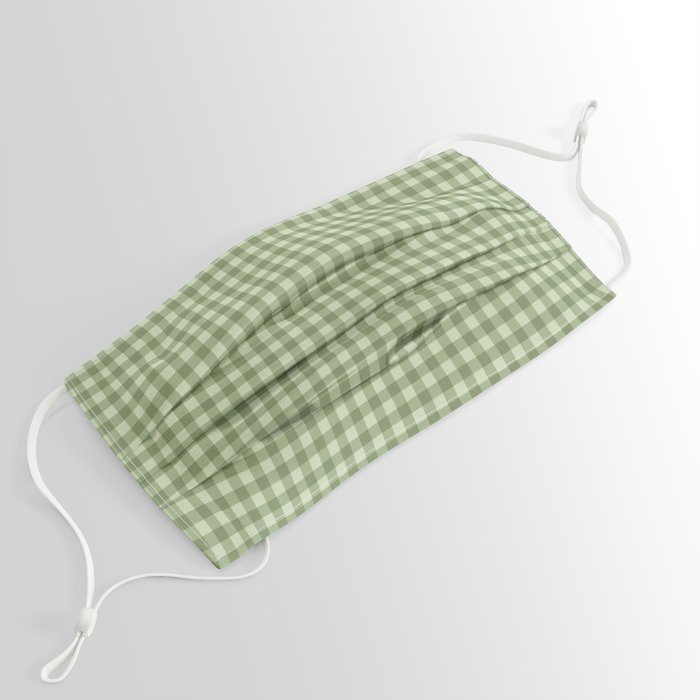 Gingham Plaid Pattern - Natural Green Face Mask