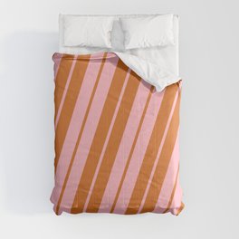 [ Thumbnail: Light Pink and Chocolate Colored Lined Pattern Comforter ]