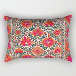 Kermina Suzani Uzbekistan Colorful Embroidery Print Rectangular Pillow