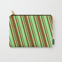 [ Thumbnail: Brown and Green Colored Lined Pattern Carry-All Pouch ]