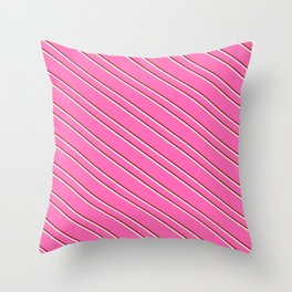 [ Thumbnail: Hot Pink, Brown, and Mint Cream Colored Striped Pattern Throw Pillow ]