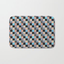 Peach Blue and Black Patchwork Bath Mat | Blue, Ink, Patchworkquilt, Abstract, Graphicdesign, Colorful, Rusticprimitive, Cozy, Oil, Digital 