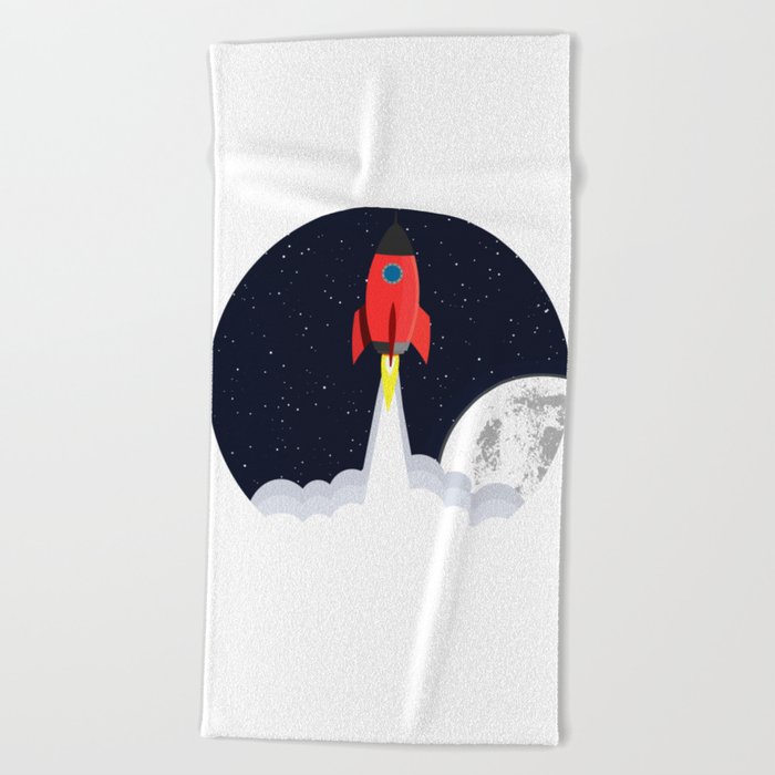 Cartoon rocket blast off Beach Towel