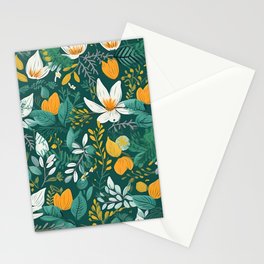 Dark green background White flower pattern design Stationery Cards