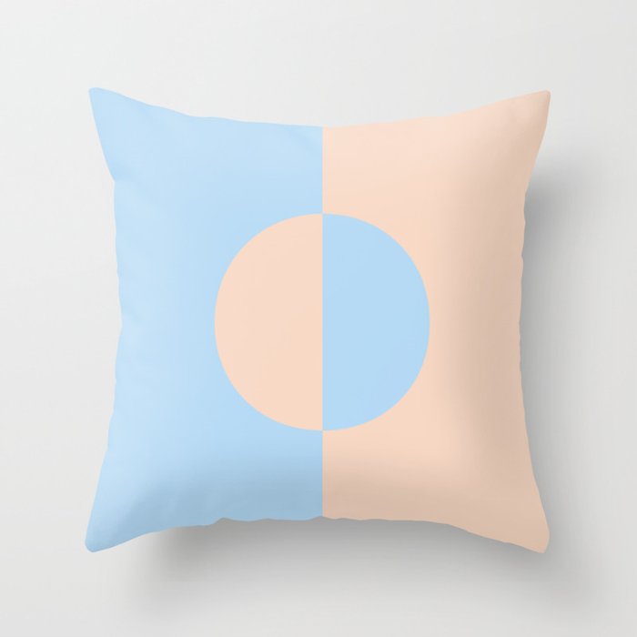 Baby Blue and Peach Minimal Circle Design 2 2021 Color of the Year Wild Blue Yonder Natural Tan Throw Pillow