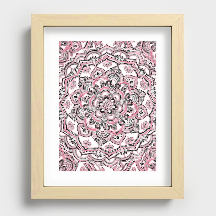 Magical Mandala in Monochrome + Pink Recessed Framed Print