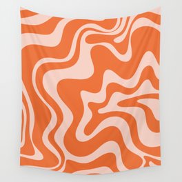 Retro Liquid Swirl Abstract Pattern in Orange and Pale Blush Pink Wall Tapestry