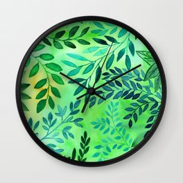 Watercolor Green Leaves Vibes Wall Clock