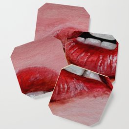 red lip biting Coaster