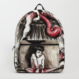 Lingam Lizzy Backpack | Metamorphosis, Nude, Eerie, Macabre, Girl, Pastel, Naked, Veins, Illustration, Black And White 