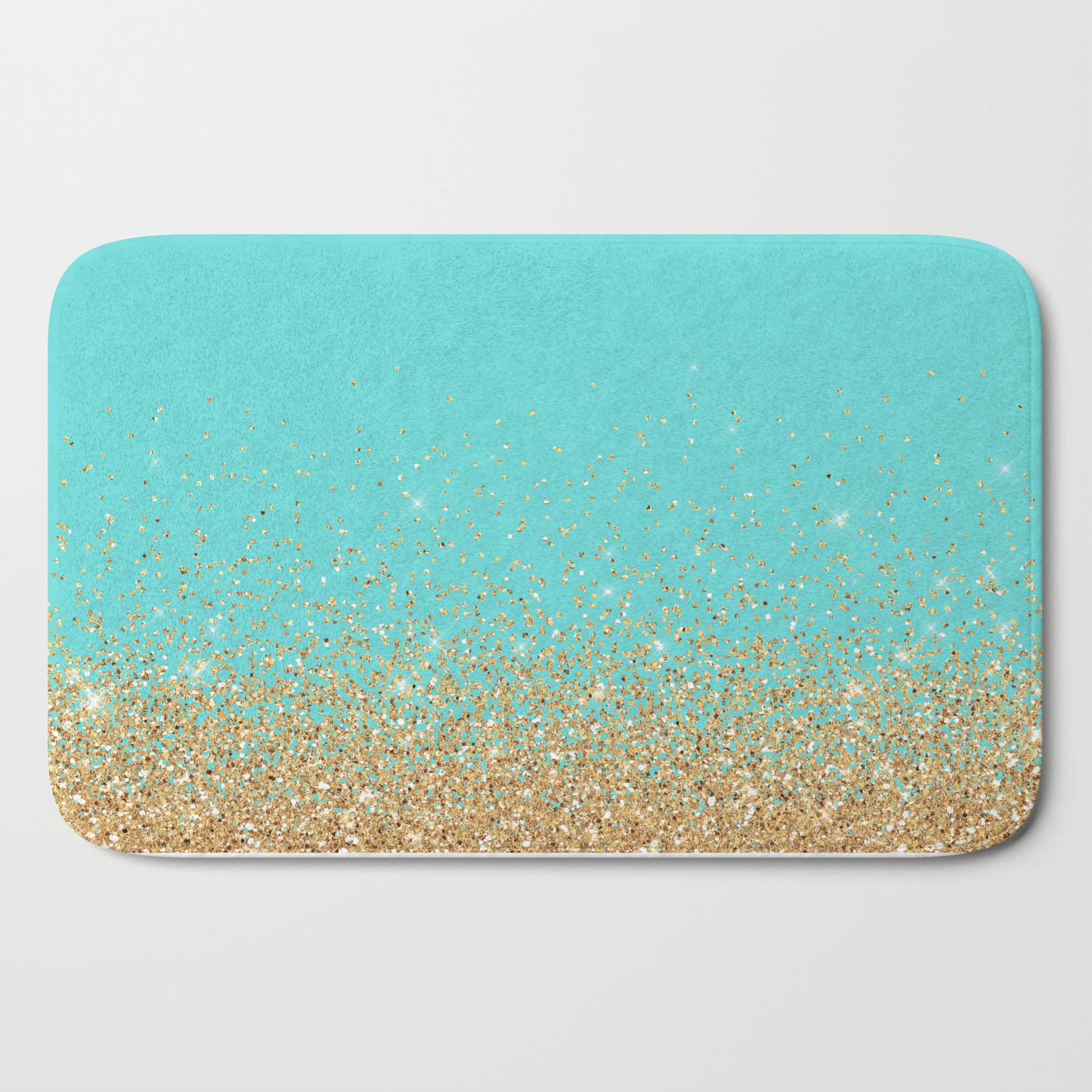 Sparkling Gold Glitter Confetti On Aqua Teal Damask Background