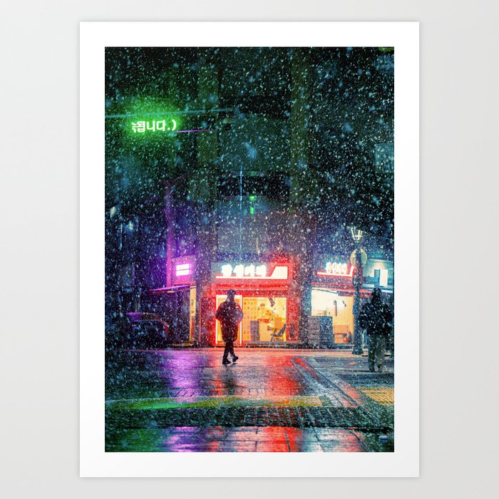 Snowy Nights in Seoul Art Print