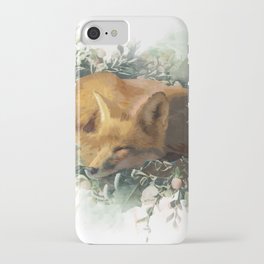 Cute fox sleeping on a bed of plants iPhone Case