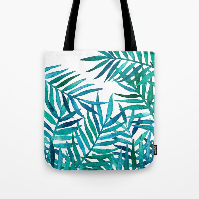 Watercolor Palm Leaves on White Tote Bag by micklyn | Society6