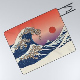 The Great Wave of Shiba Inu Picnic Blanket