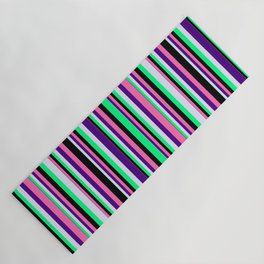 [ Thumbnail: Eye-catching Green, Lavender, Indigo, Hot Pink & Black Colored Lines/Stripes Pattern Yoga Mat ]