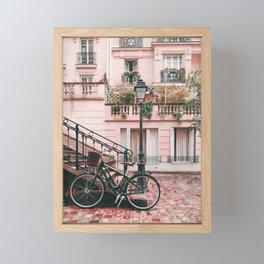 Bike in Paris Pink City Photography  Framed Mini Art Print