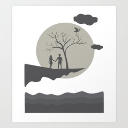 Beloved couple on the moon Art Print