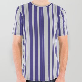 [ Thumbnail: Light Gray and Dark Slate Blue Colored Lines Pattern All Over Graphic Tee ]