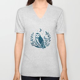 Owl Moon - Blue V Neck T Shirt