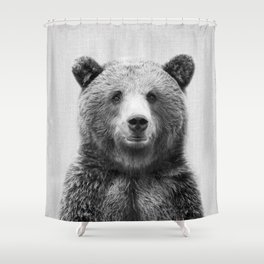 Grizzly Bear - Black & White Shower Curtain