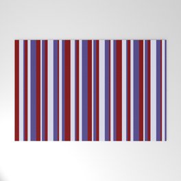 [ Thumbnail: Lavender, Dark Slate Blue & Maroon Colored Lines Pattern Welcome Mat ]
