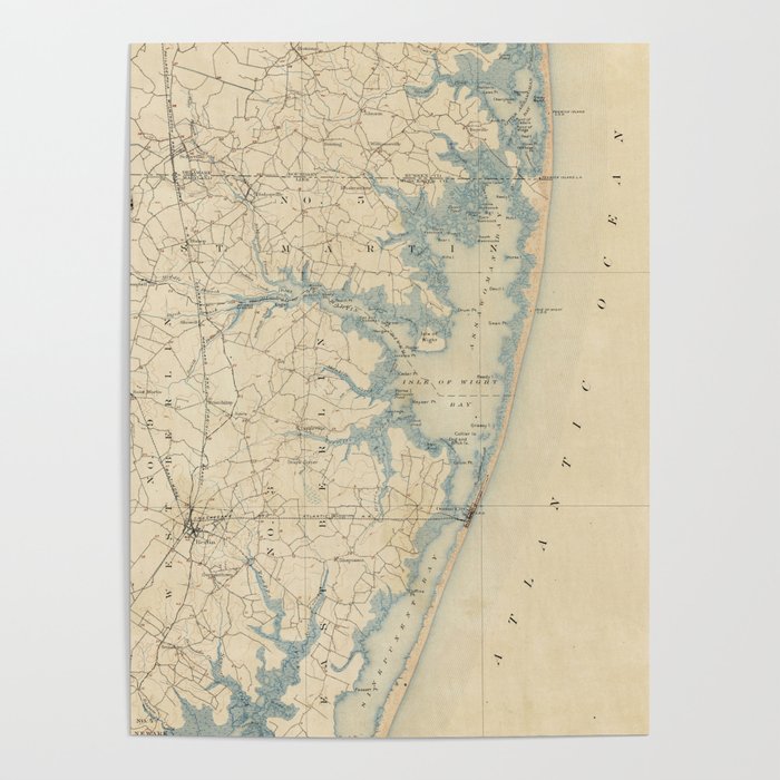 Vintage Map of Ocean City Maryland (1900) Poster