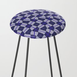 Warped Checkerboard Grid Illustration Navy Blue Lilac Purple Counter Stool