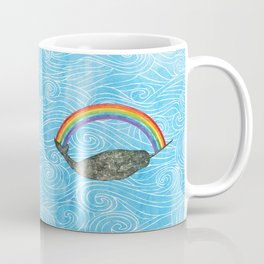 Narwhale Rainbow Blue Ocean Waves Coffee Mug