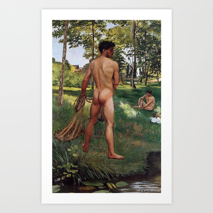The Fisherman with a Net by Frederick Bazille 1868 (nude art)  Art Print
