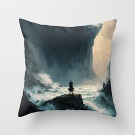 Lonely Man Facing the Ocean Throw Pillow