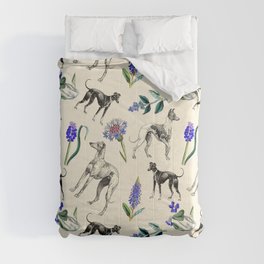 GREYHOUND DOGS & PRESSED FLOWERS Comforter