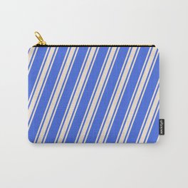 [ Thumbnail: Royal Blue & Beige Colored Striped Pattern Carry-All Pouch ]