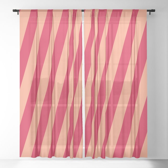 Crimson and Light Salmon Colored Lines Pattern Sheer Curtain