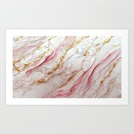 Pink and Golden Waves Marble  Art Print