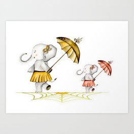 Cheerfull Elphants Art Print | Cuteelephantgirls, Cheerfully, Elephantfamily, Happiness, Watercolor, Happyelephants, Cute, Motherelephant, Mother, Doughter 