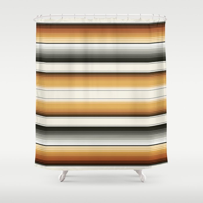 Navajo White, Gray, Black and Amber Brown Southwest Serape Blanket Stripes Shower Curtain