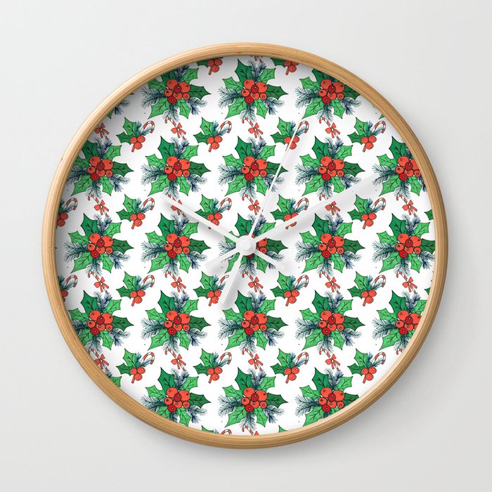 Green red orange Christmas sweet candy holy floral Wall Clock