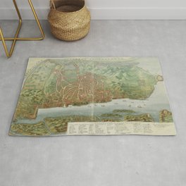 AMH-6152-NA The city of Goa, Vintage Map Print Area & Throw Rug