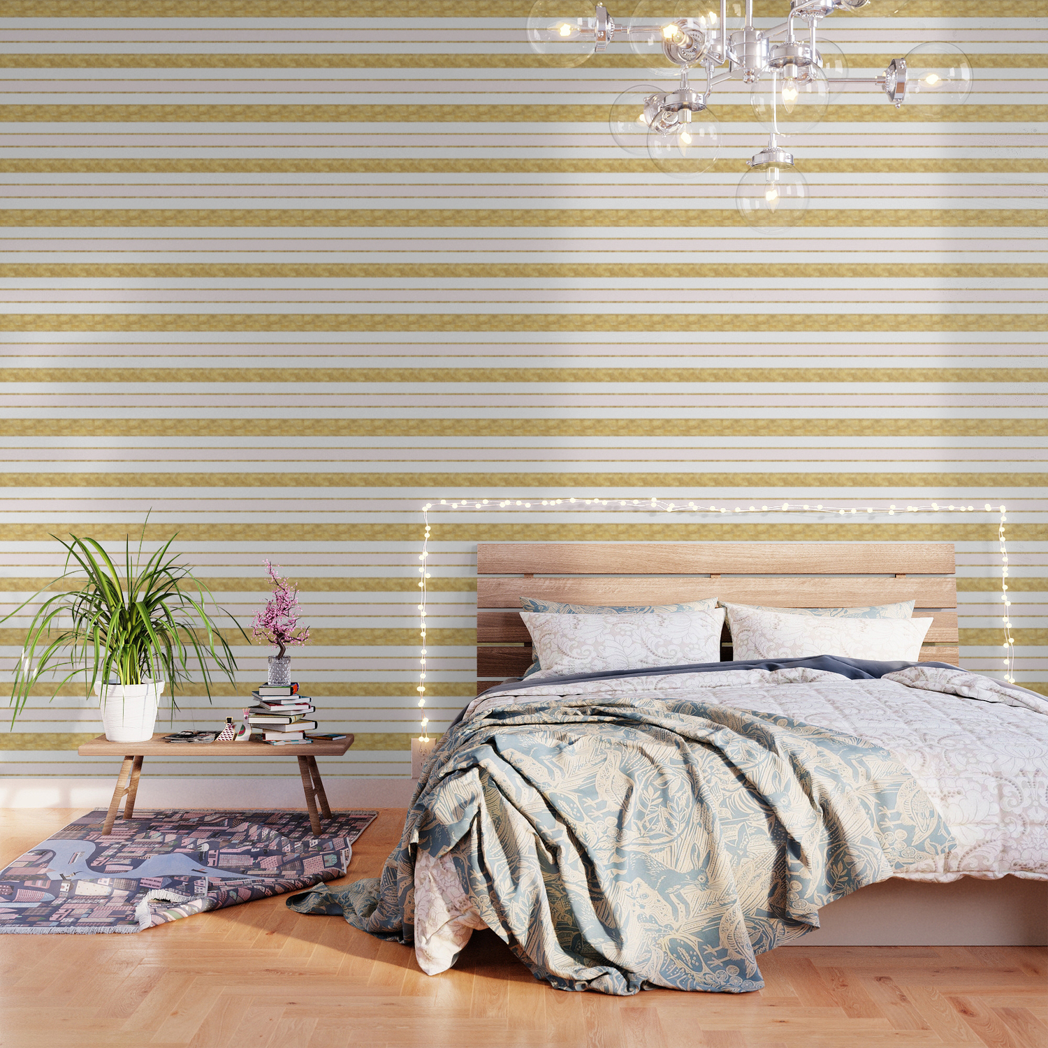 Gold White Blush Pink Stripes Wallpaper By Joacreations Society6