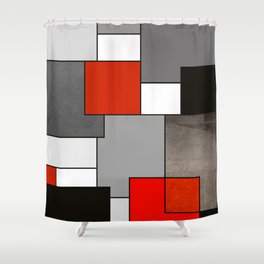 Red Gray Black Modern Geometric Graphic Design  Shower Curtain