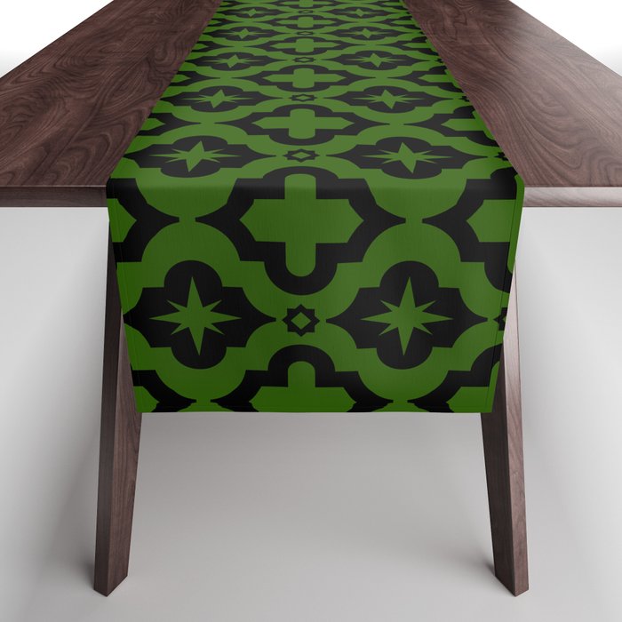Green and Black Ornamental Arabic Pattern Table Runner