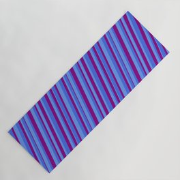 [ Thumbnail: Cornflower Blue, Royal Blue & Purple Colored Pattern of Stripes Yoga Mat ]