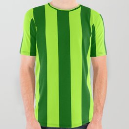 [ Thumbnail: Dark Green & Light Green Colored Stripes/Lines Pattern All Over Graphic Tee ]