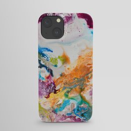 Unfolding: An abstract expressionism painting in maroon and blue with orange and beige highlights iPhone Case