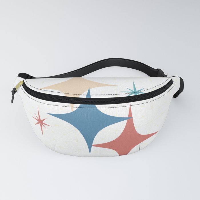 Mid Century Atomic Starburst in Blue, Peach, Salmon and Light Yellow Fanny Pack