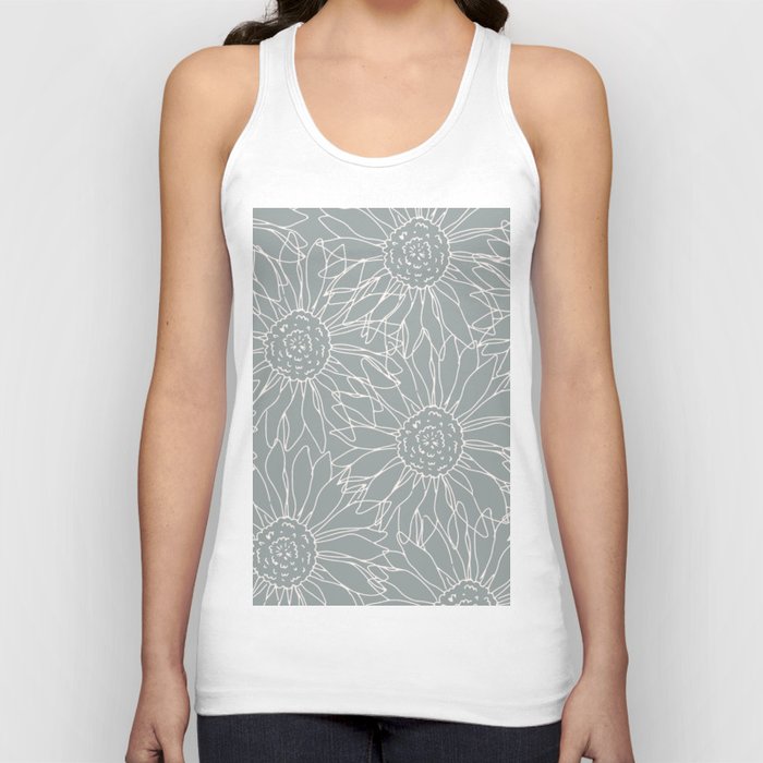 Bold Gray Blooming Sunflowers Tank Top