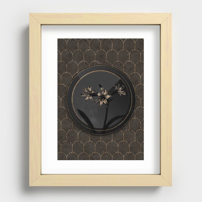 Shadowy Black Amaryllis Botanical Art with Gold Art Deco Recessed Framed Print