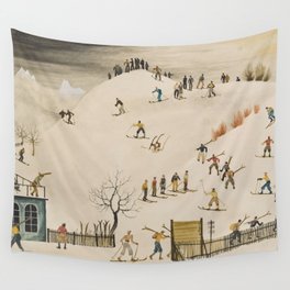 The Practice Slope winter skiing landscape painting by Franz Sedlacek  Wall Tapestry