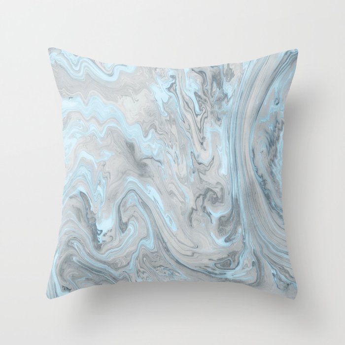 Ice Blue and Gray Marble Throw Pillow